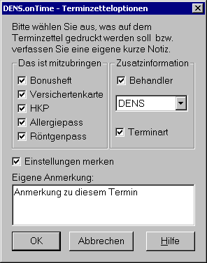 Dialog Terminzetteloptionen