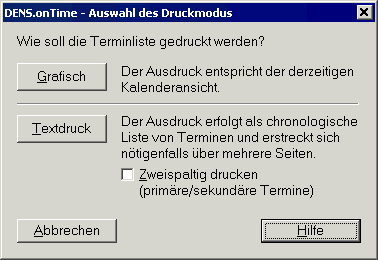 Druckdialog der Kalenderansicht