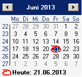 Monatskalender in der linken Navigationsleiste