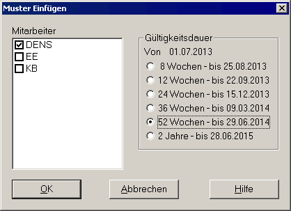 Dialog Muster einfügen