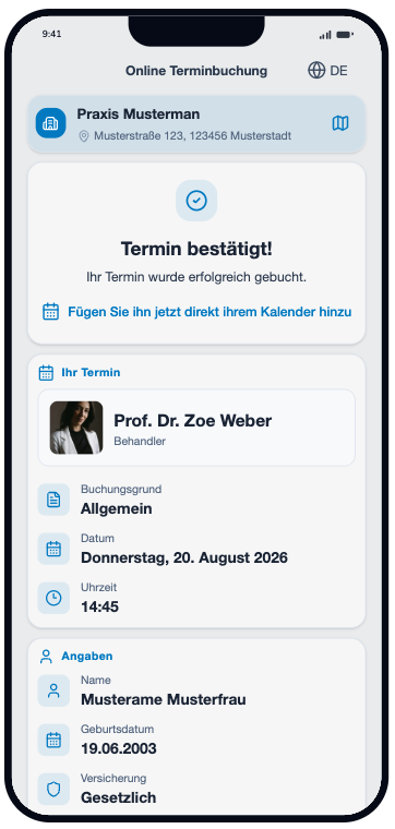 Terminübersicht nach Buchung