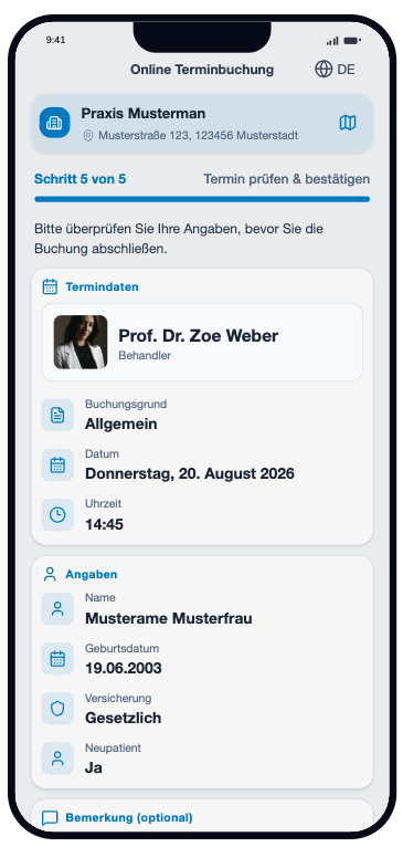 Termin vor dem Bestätigen prüfen