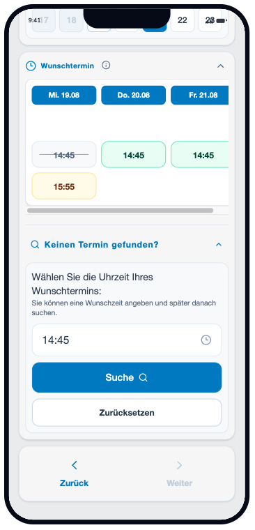 Wunschtermin-Funktion zur Suche nach einem bevorzugten Zeitpunkt