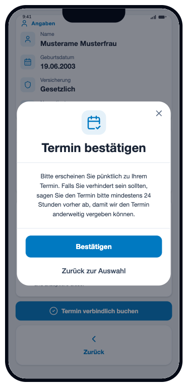 Buchungsbestätigung im Applet