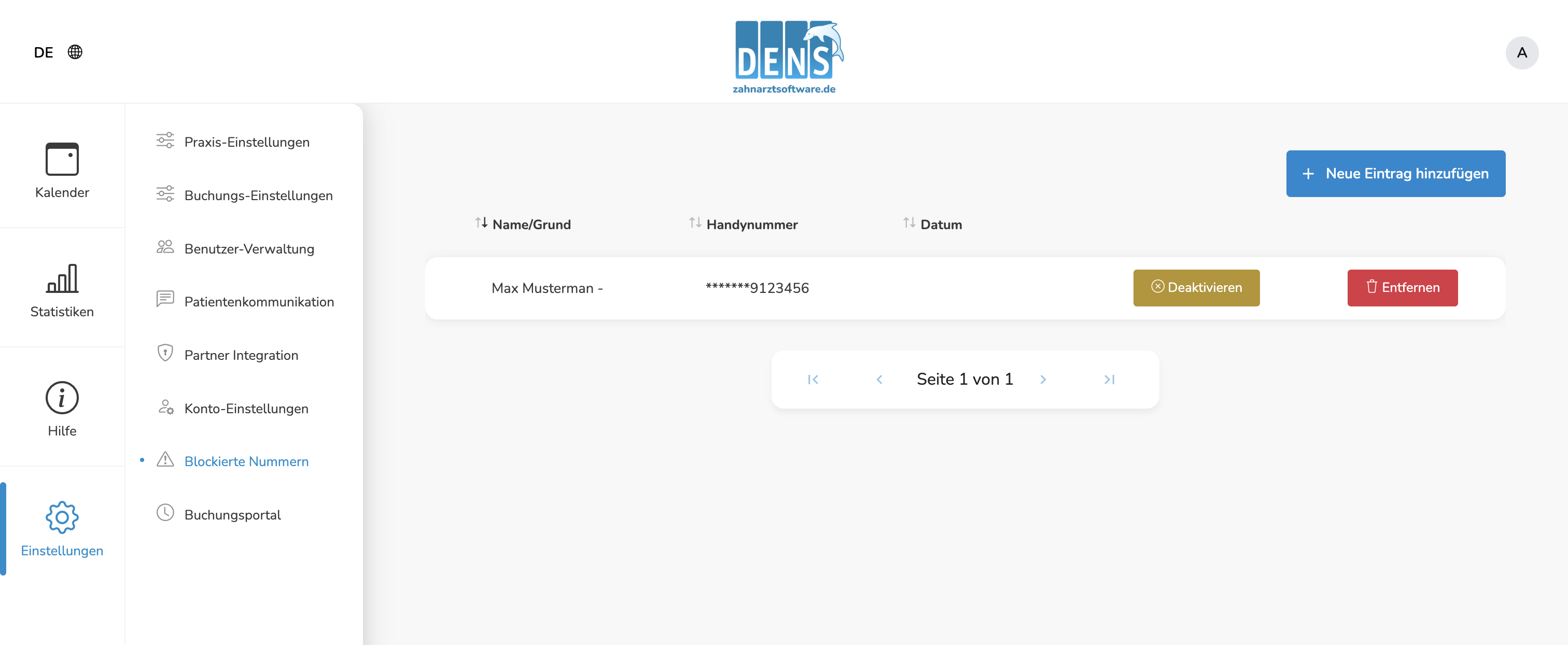 Sperrliste mit blockierten Mobilnummern