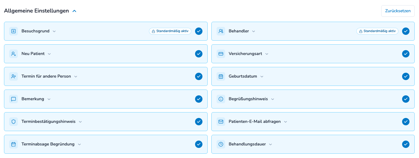 Allgemeine Buchungs-Einstellungen
