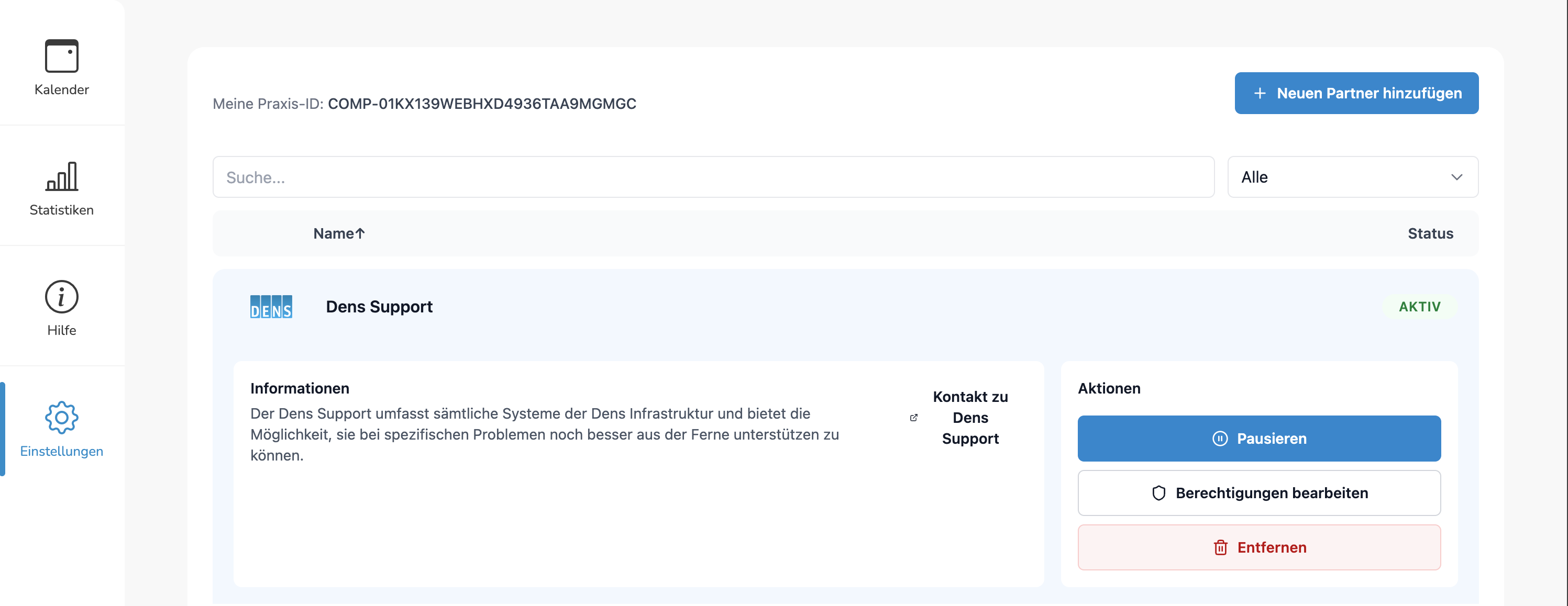 Partnerintegration mit Status und Aktionen