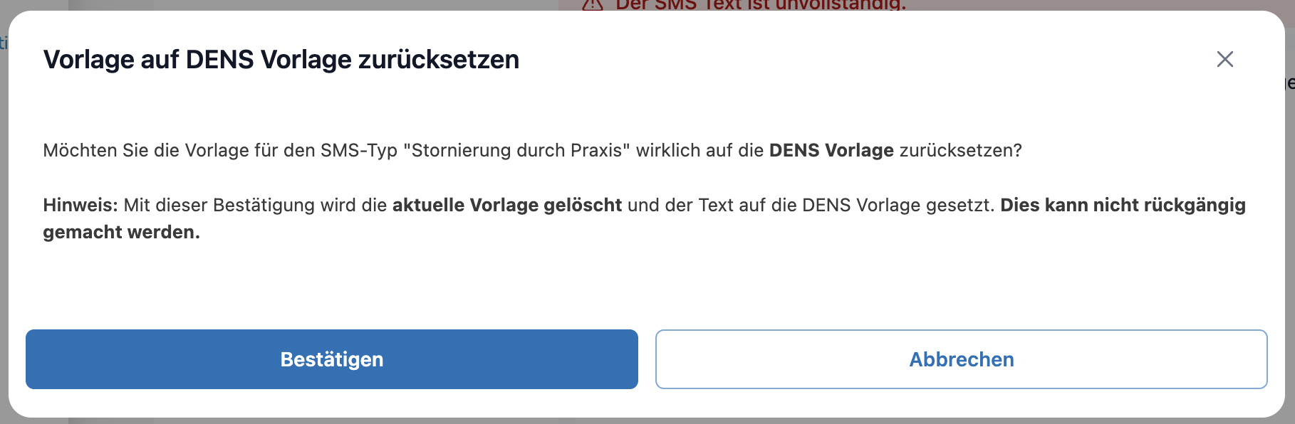 DENS-Vorlage wiederherstellen