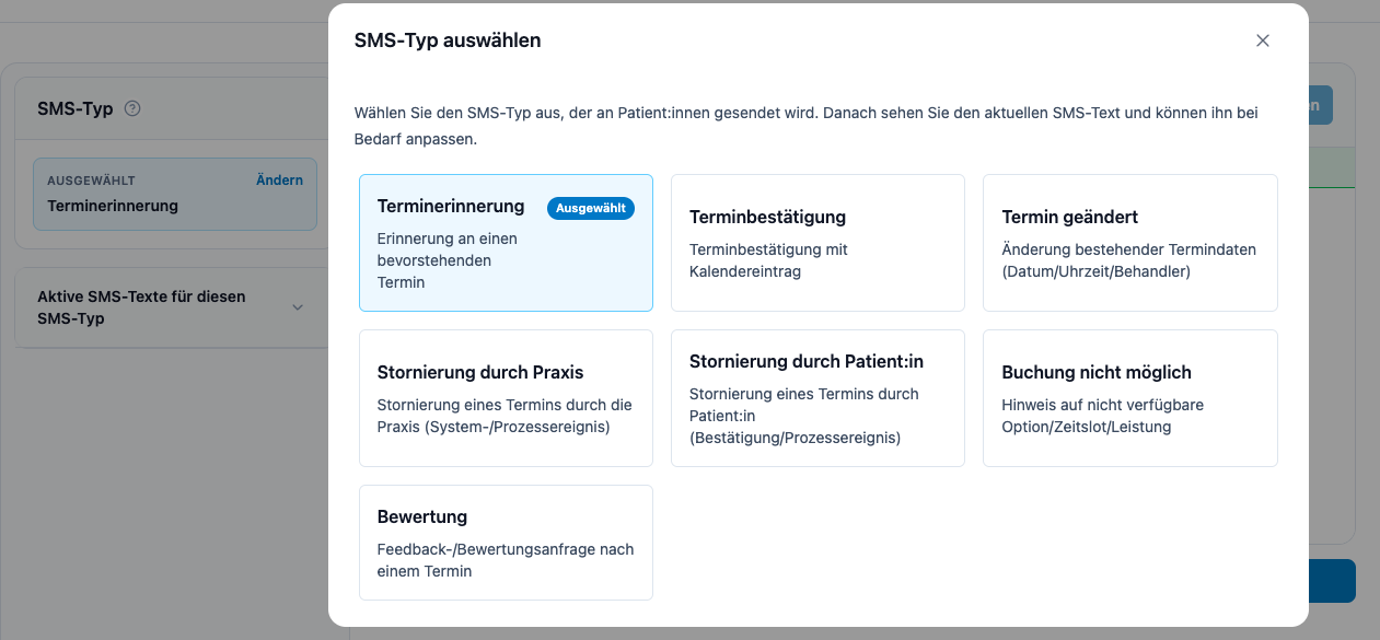SMS-Typ in der Patientenkommunikation auswählen