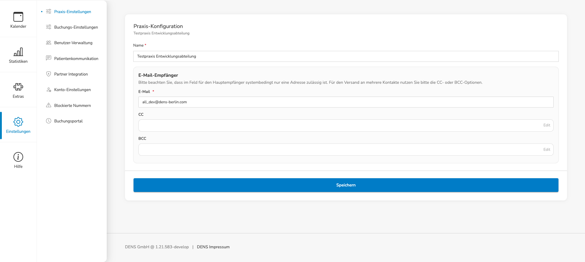 Praxiskonfiguration im Praxisadmin-Bereich