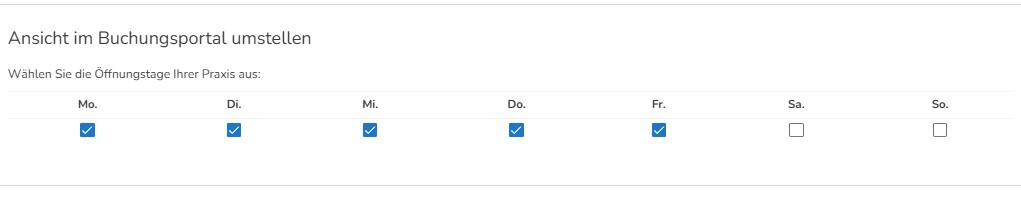 Einfache Auswahl der online buchbaren Wochentage