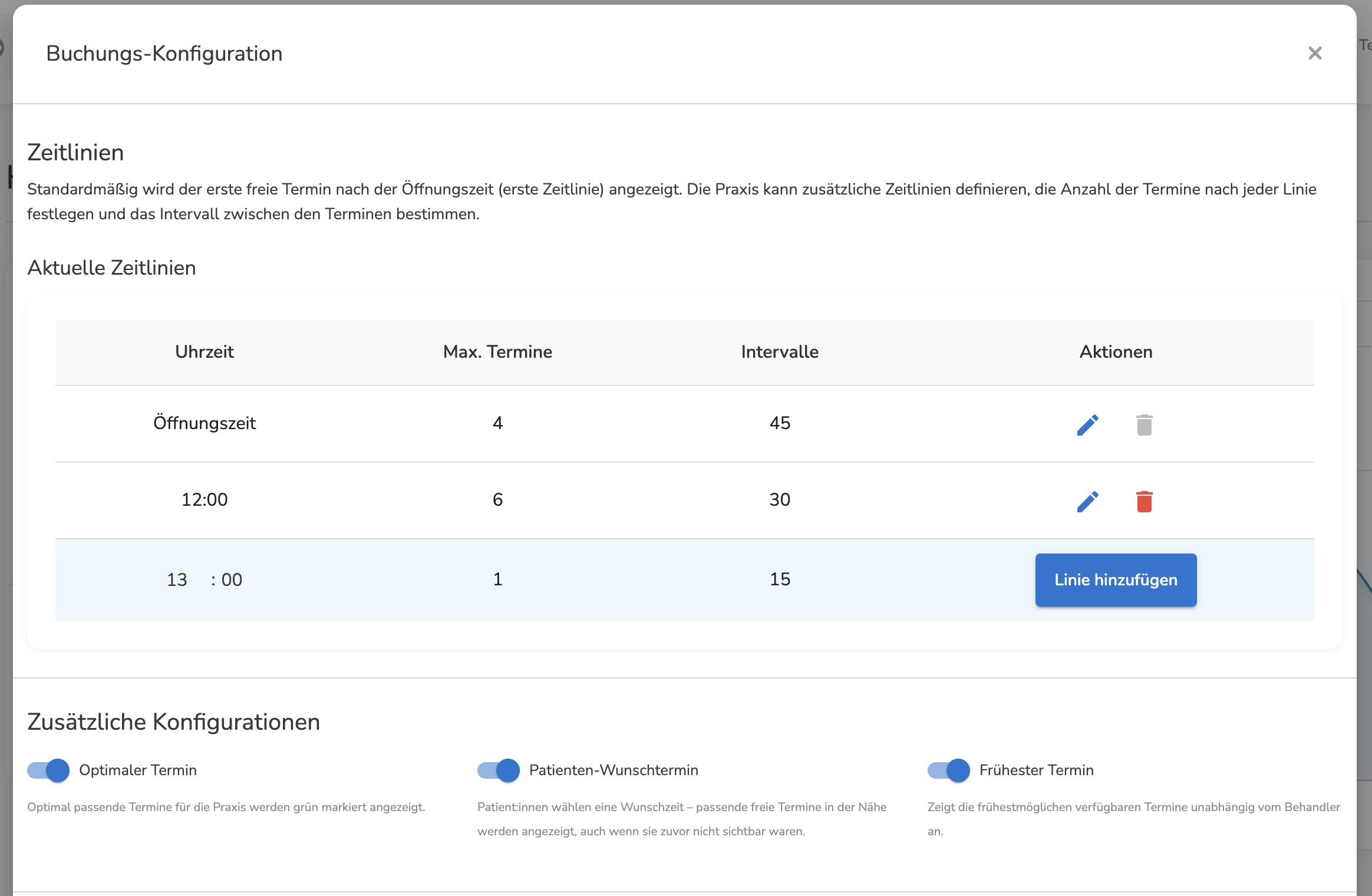 Überarbeiteter Dialog der Buchungs-Konfiguration