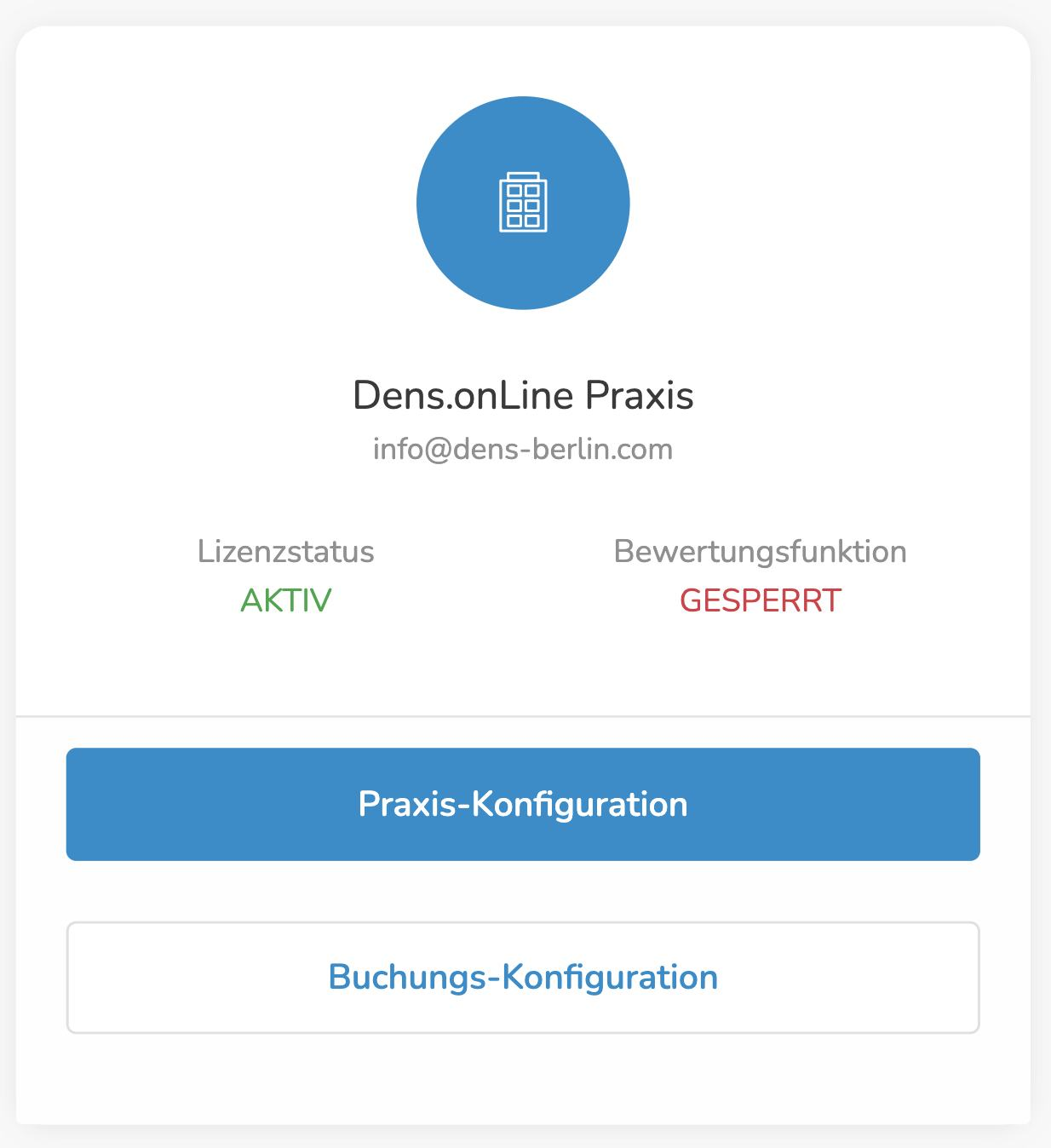 Auswahl zwischen Praxis-Konfiguration und Buchungs-Konfiguration