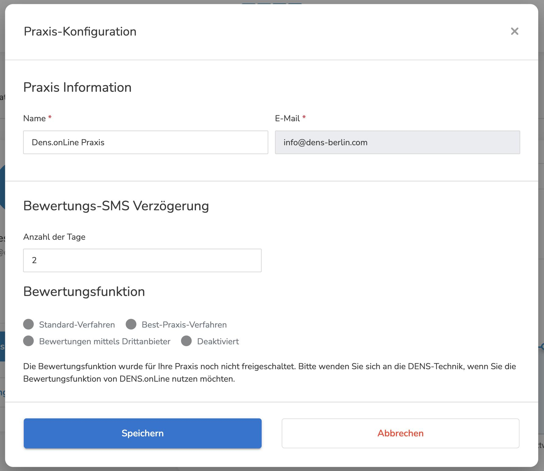 Dialog der neuen Praxis-Konfiguration