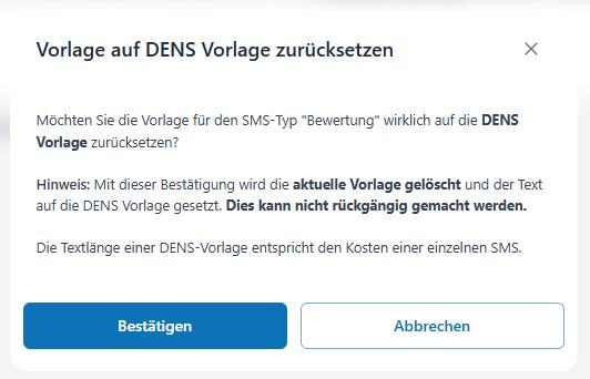 Bestätigungsdialog zum Zurücksetzen der SMS-Vorlage