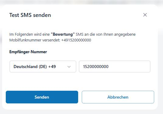 Dialog zum Versenden einer Test-SMS