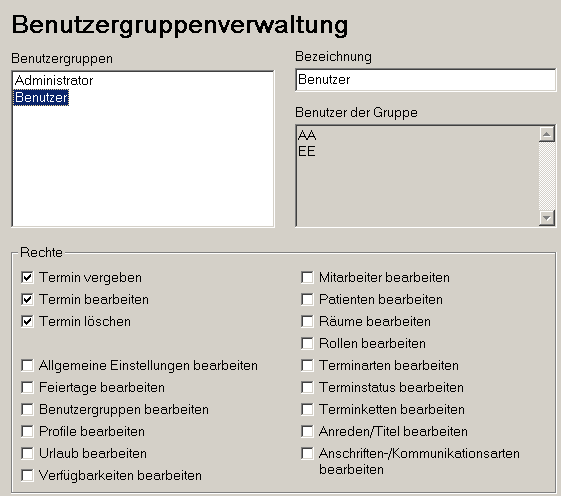 Systemdaten Benutzergruppen