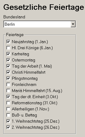 Systemdaten Gesetzliche Feiertage
